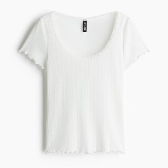 H&M Tops - Elegant White Lace-Trimmed Top